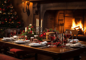 pngtree-christmas-table-setting-with-holiday-decorations-on-fireplace-background-image_15168145